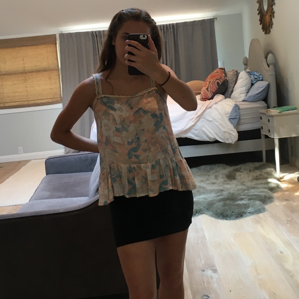 Pink floral, flowy tank top
